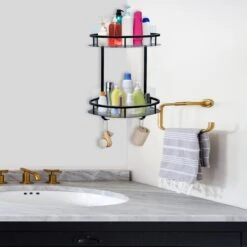 Zelfklevend Doucherek 2 Laags +Douche Bal - RVS - Mat Zwart -Badkamer Kast Winkel 1200x1200 2009