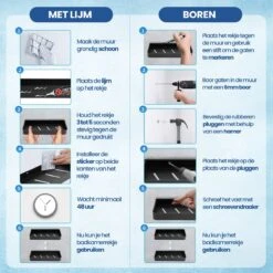 Merkloos Doucherek Zonder Boren 2x 30 Cm – Doucherek – Doucherek Hangend – Badkamerrek – Zonder Boren – IP68 Waterdicht – 4KG Draagkracht – Zwart RVS -Badkamer Kast Winkel 1200x1200 2028