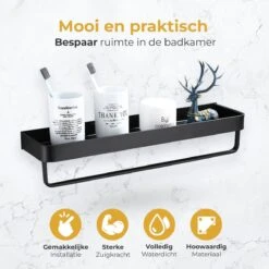 Merkloos Doucherek Zonder Boren 2x 30 Cm – Doucherek – Doucherek Hangend – Badkamerrek – Zonder Boren – IP68 Waterdicht – 4KG Draagkracht – Zwart RVS -Badkamer Kast Winkel 1200x1200 2031