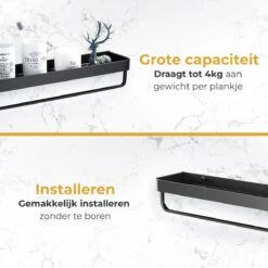 Merkloos Doucherek Zonder Boren 2x 30 Cm – Doucherek – Doucherek Hangend – Badkamerrek – Zonder Boren – IP68 Waterdicht – 4KG Draagkracht – Zwart RVS -Badkamer Kast Winkel 1200x1200 2032