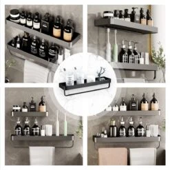 Merkloos Doucherek Zonder Boren 2x 30 Cm – Doucherek – Doucherek Hangend – Badkamerrek – Zonder Boren – IP68 Waterdicht – 4KG Draagkracht – Zwart RVS -Badkamer Kast Winkel 1200x1200 2038