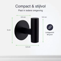 EAVY 2 Stuks Zelfklevende Handdoekhaakjes - Handdoekhouders - Plakhaakjes - Zwart -Badkamer Kast Winkel 1200x1200 204