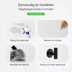 EAVY 2 Stuks Zelfklevende Handdoekhaakjes - Handdoekhouders - Plakhaakjes - Zwart -Badkamer Kast Winkel 1200x1200 205