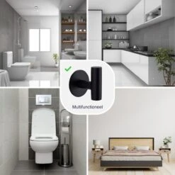 EAVY 2 Stuks Zelfklevende Handdoekhaakjes - Handdoekhouders - Plakhaakjes - Zwart -Badkamer Kast Winkel 1200x1200 208