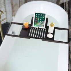 ACAZA Badrekje - Uitschuifbare Bamboe Bad Brug (Min 70 Cm - Max 105cm) - Verstelbare Plank Voor In Bad Met Tablet Houder - Zwart -Badkamer Kast Winkel 1200x1200 213