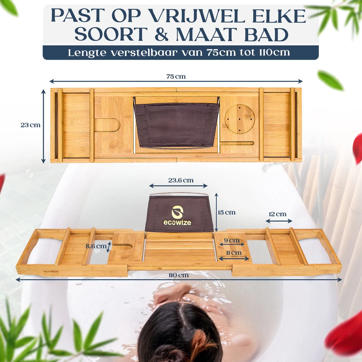 Ecowize Luxe Bamboe Badplank Voor In Bad Met Tablethouder - 100% Natuurlijk Bamboe Badrek Met Boekenhouder - Bad Plank Hout Met Nonslip Grips - Badrekje Voor Bad - Badplankje Uitschuifbaar (75cm Tot 110cm) Met Extra Zeepbakje En Body Brush 6 Ecowize Luxe Bamboe Badplank Voor In Bad Met Tablethouder - 100% Natuurlijk Bamboe Badrek Met Boekenhouder - Bad Plank Hout Met Nonslip Grips - Badrekje Voor Bad - Badplankje Uitschuifbaar (75cm Tot 110cm) Met Extra Zeepbakje En Body Brush - Afbeelding 6