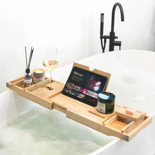 IMoshion Badplank Voor In Bad - Dienblad Inclusief Pootjes - Tablet Houder - Badrek Uitschuifbaar 75 Tot 110 Cm - Lichtbruin -Badkamer Kast Winkel 1200x1200 2156