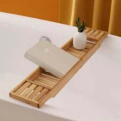 Merkloos Decopatent® Badrekje Voor Over Bad - 70 Cm - Bamboe Hout - Badrek - Badplank - Badbrug - Basic Bad Tafeltje Voor In Bad - Naturel