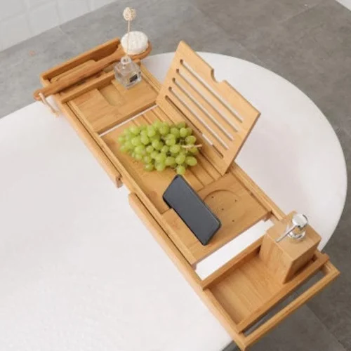Merkloos Decopatent® Luxe Badplank - Badrekje - Uitschuifbaar 75 Tot 110 Cm - Boekenhouder - Tablethouder - Bamboe Hout Badplankje - Badrek -Badkamer Kast Winkel 1200x1200 2169