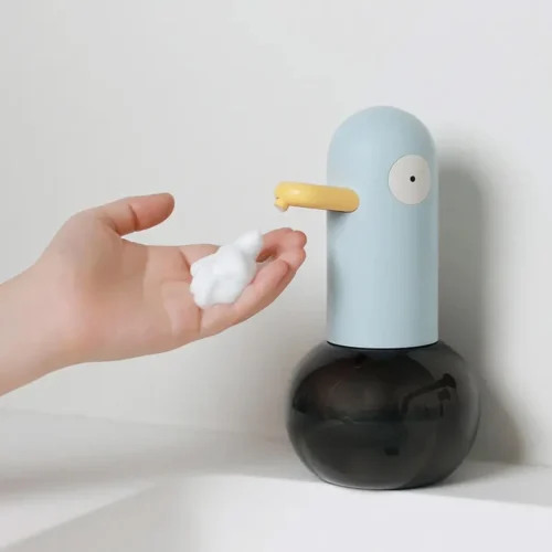 MUID Duck- Automatische Zeepdispenser - Handwas Schuimzeepdispenser Voor Kinderen - Zeeppompje-Oplaadbaar-Foam Technologie- Touchless Infrarood Sensor-Lichtblauw - 400ml - 10.35cm*11.5cm*19.5cm -Badkamer Kast Winkel 1200x1200 2217