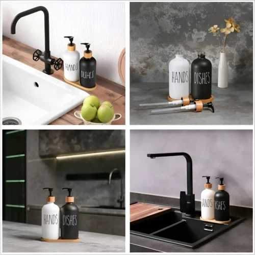 MAESON Glazen Zeepdispener Set Voor Handzeep En Afwasmiddel – Zeeppompje Keuken – Keukenaccesoires - Zwart/Wit 9 MAESON Glazen Zeepdispener Set Voor Handzeep En Afwasmiddel – Zeeppompje Keuken – Keukenaccesoires - Zwart/Wit -Badkamer Kast Winkel 1200x1200 2229