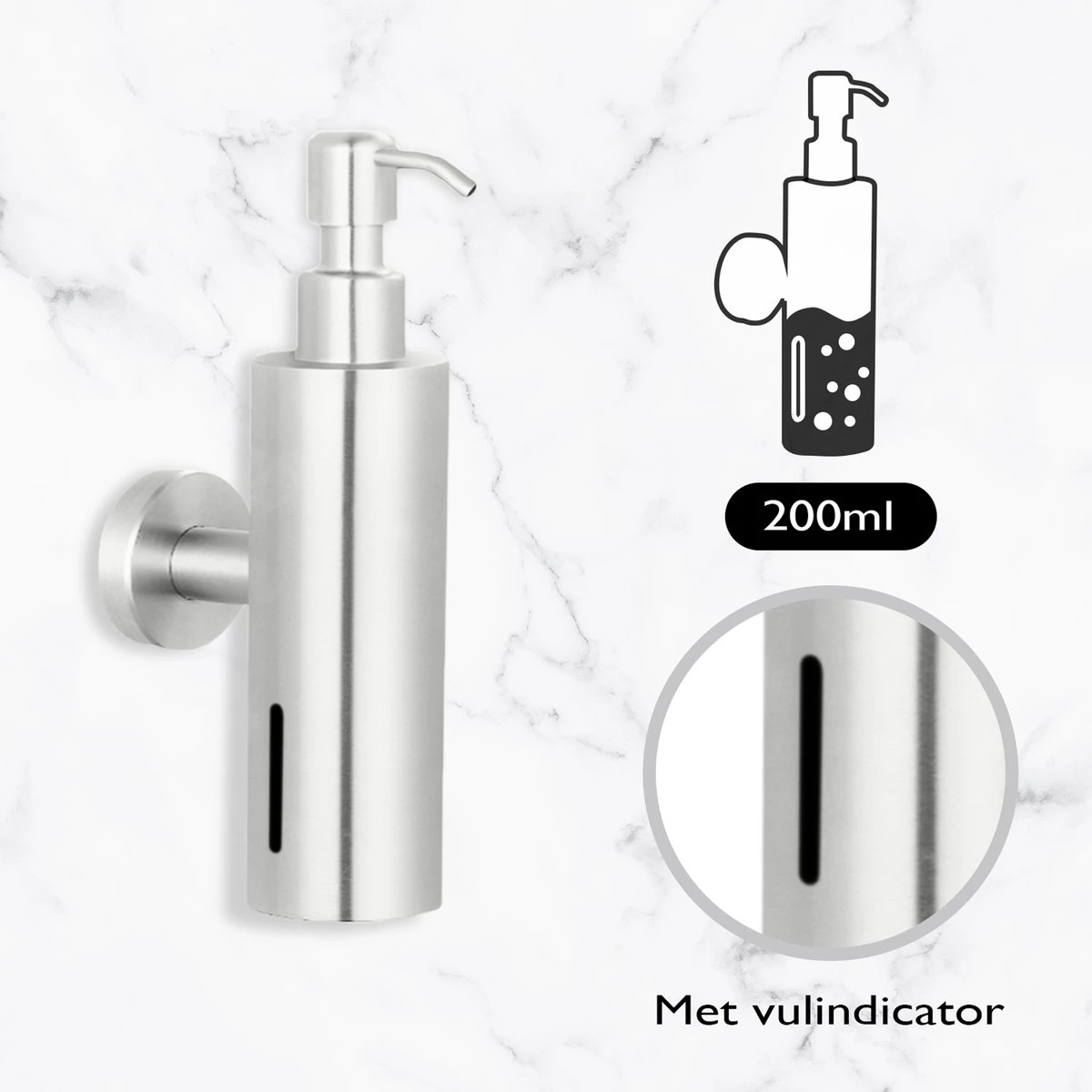 VDN Stainless Zeeppompje - Zeepdispenser Wandmontage - Zilver - Hangend - RVS 3 VDN Stainless Zeeppompje - Zeepdispenser Wandmontage - Zilver - Hangend - RVS - Afbeelding 3