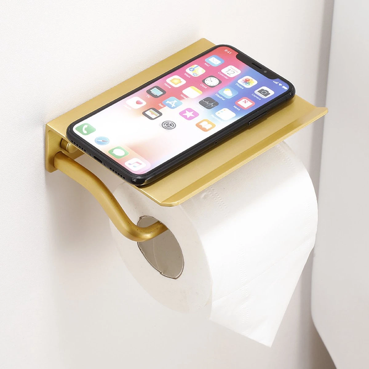 Lopoleis WC Rolhouder RVS – Goud – Toiletrolhouder – Zelfklevend – WC-Rolhouder Zonder Boren – Toiletrolhouder Met Plankje – WC Rolhouder Goud – Badkamer Accessoires 2 Lopoleis WC Rolhouder RVS – Goud – Toiletrolhouder – Zelfklevend – WC-Rolhouder Zonder Boren – Toiletrolhouder Met Plankje – WC Rolhouder Goud – Badkamer Accessoires - Afbeelding 2