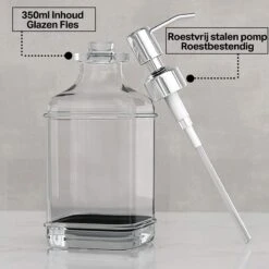 Wonix® - Zeepdispenser - Zeeppompje - Transparant Glas - RVS Pompkop - Met Stickers - 350ml - 2 Stuks -Badkamer Kast Winkel 1200x1200 2276