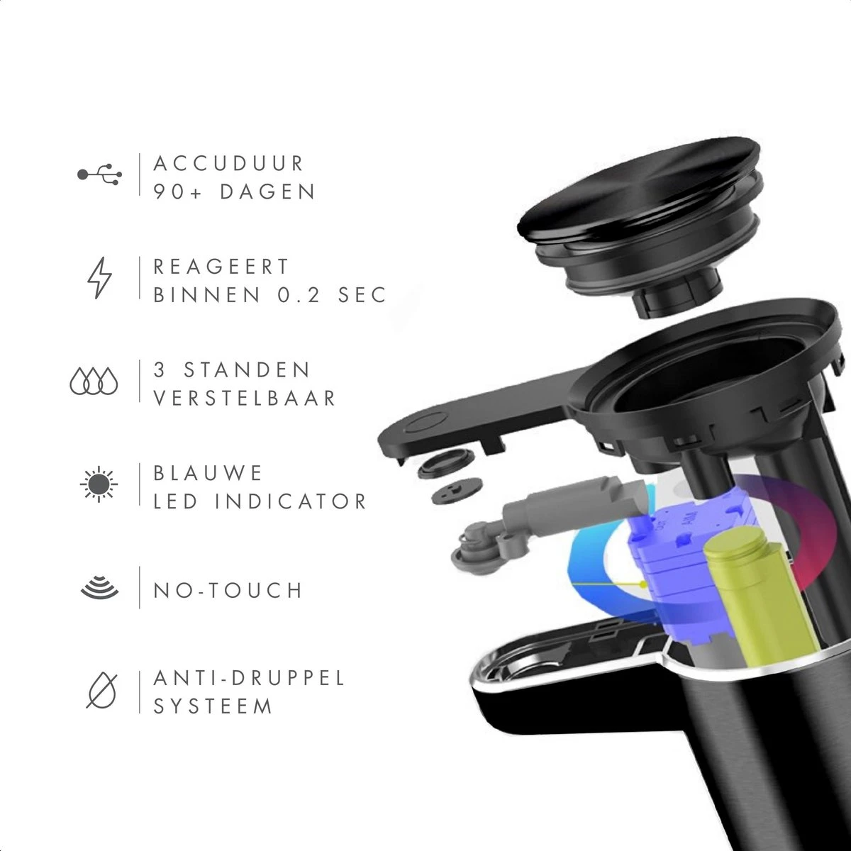 101Products Automatische Zeepdispenser - USB Oplaadbaar - Zeepdispenser Met Sensor - Zeeppompje - Zwart 4 101Products Automatische Zeepdispenser - USB Oplaadbaar - Zeepdispenser Met Sensor - Zeeppompje - Zwart - Afbeelding 4