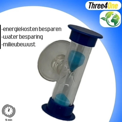 Three4One - Douche Timer - Timer Douche - Water Besparend - Tijd Besparend - Showertimer - Douche Wekker - Douche Klok - Douche Zandloper Timer - Douchetimer 5 Minuten - Spatwaterdichte Timer