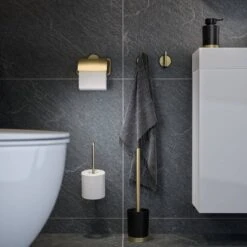 Tiger Tune Toiletaccessoires 3st. Incl. WC/Toilet Borstel, Rolhouder & Handdoekhaak - Messing/Zwart -Badkamer Kast Winkel 1200x1200 2372