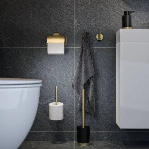 Tiger Tune Toiletaccessoires 3st. Incl. WC/Toilet Borstel, Rolhouder & Handdoekhaak - Messing/Zwart -Badkamer Kast Winkel 1200x1200 2372