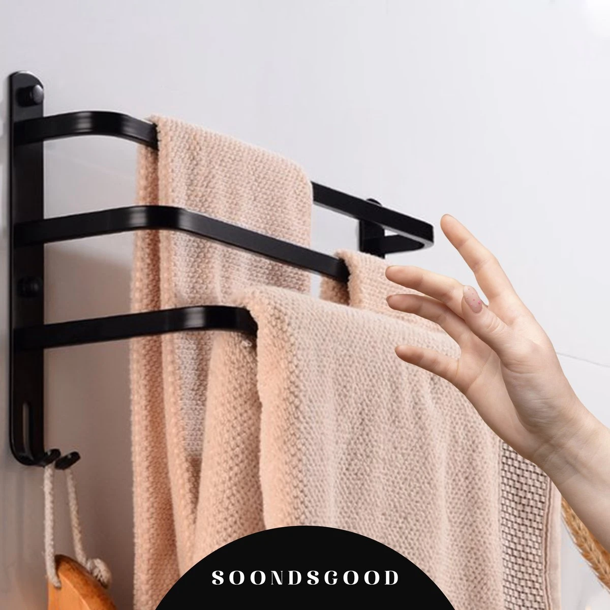 Merkloos Soondsgood Luxe 3 Laags Handdoekrek - Zelfklevend Of Boren - Zwart - Eenvoudige Installatie - Badkamer - Handdoekenrek - Handdoekhouder - 50x14x25cm 4 Merkloos Soondsgood Luxe 3 Laags Handdoekrek - Zelfklevend Of Boren - Zwart - Eenvoudige Installatie - Badkamer - Handdoekenrek - Handdoekhouder - 50x14x25cm - Afbeelding 4