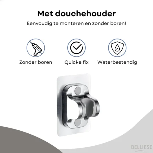 Belliese Doucheset Wellness- Douchekop - Doucheslang - Douchekophouder - Douchekop Met Slang - Waterbesparende Douchekop - Badkamer Accessoires - Montage Zonder Boren - 3 Standen - Zilver -Badkamer Kast Winkel 1200x1200 2446