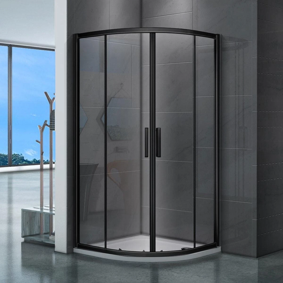 Merkloos Douchecabine - 90x90x200 - Kwartrond - Mat Zwart - Schuifdeur - Hoekinstap 6 Merkloos Douchecabine - 90x90x200 - Kwartrond - Mat Zwart - Schuifdeur - Hoekinstap - Afbeelding 6