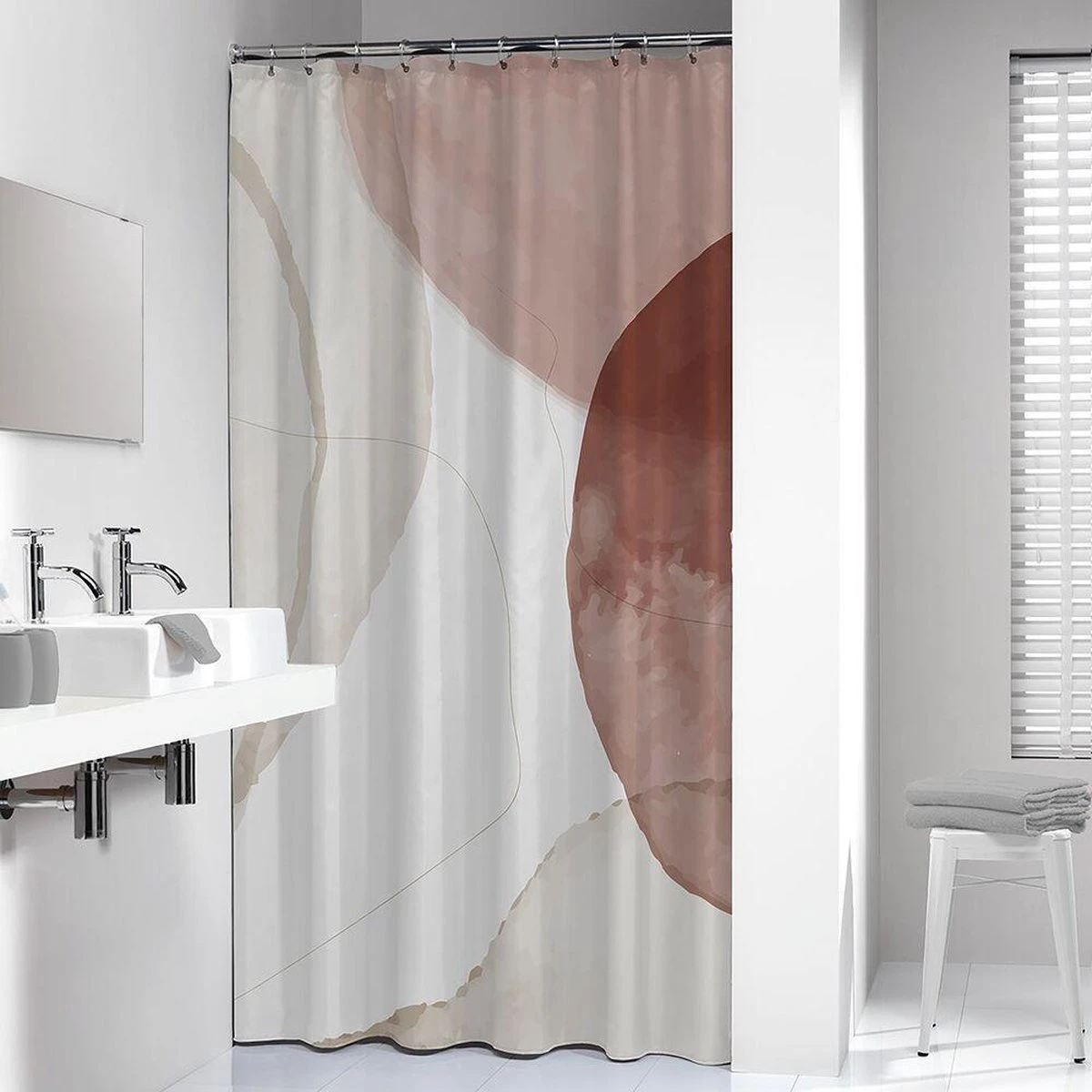 Sealskin Earth - Douchegordijn 180x200 Cm - Polyester Donkerroze / Off-white 3 Sealskin Earth - Douchegordijn 180x200 Cm - Polyester Donkerroze / Off-white - Afbeelding 3