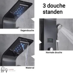 Douchepaneel Met Massage - Regendouche - Massage Jets - Waterval Douche - Met Thermostaatkraan En Handdouche - Zwart - Opbouw - Douchekop - Flanner® 10 Douchepaneel Met Massage - Regendouche - Massage Jets - Waterval Douche - Met Thermostaatkraan En Handdouche - Zwart - Opbouw - Douchekop - Flanner® -Badkamer Kast Winkel 1200x1200 2521