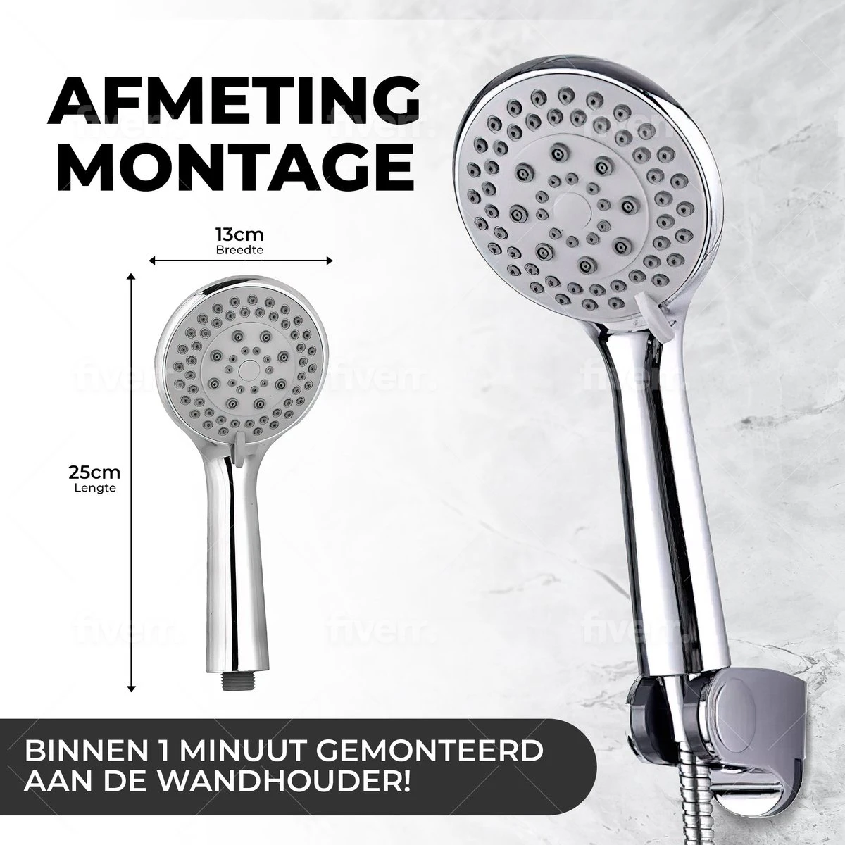 Universal Life® | DOUCHEKOP MET GRATIS SLANG EN HOUDER | Waterbesparend | Universeel | 5 Luxe Straalstanden | Chroom | RVS Slang | 6 Universal Life® | DOUCHEKOP MET GRATIS SLANG EN HOUDER | Waterbesparend | Universeel | 5 Luxe Straalstanden | Chroom | RVS Slang | - Afbeelding 6