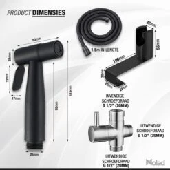 Nolad® Bidet Handdouche - Douchekoppen - Bidet - Handdouche - Zwart -Badkamer Kast Winkel 1200x1200 2690