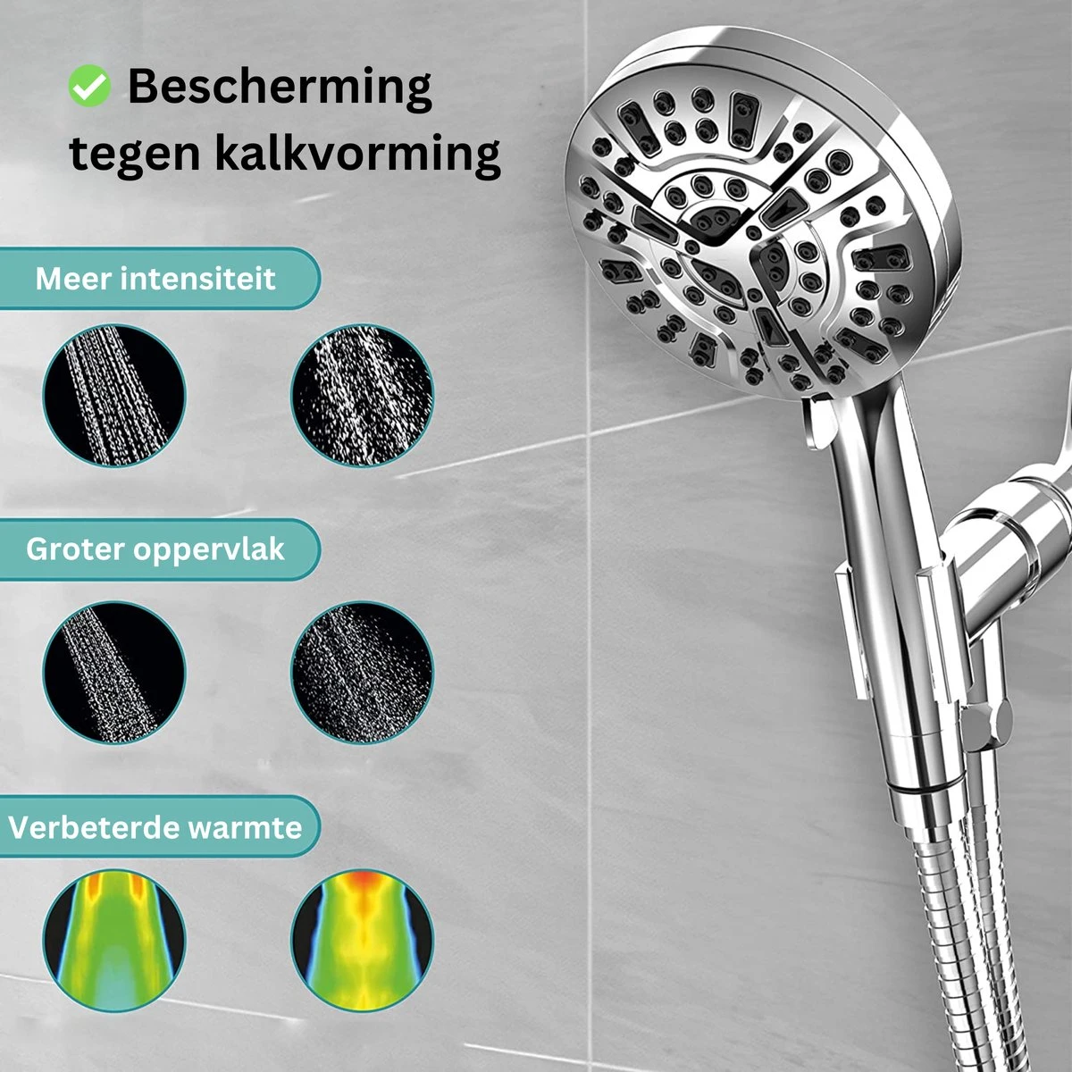 Ionische Dubbelzijdige Douchekop XL | 10 Straalsoorten | Antibacterieel | Antikalk Bescherming | Waterbesparend | Chrome 7 Ionische Dubbelzijdige Douchekop XL | 10 Straalsoorten | Antibacterieel | Antikalk Bescherming | Waterbesparend | Chrome - Afbeelding 7