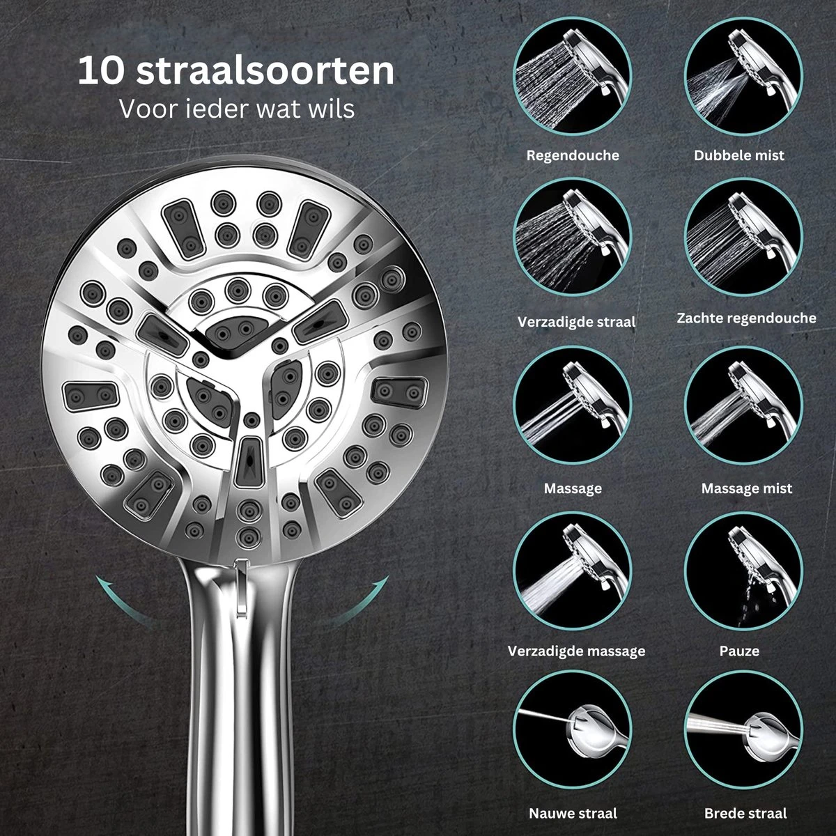 Ionische Dubbelzijdige Douchekop XL | 10 Straalsoorten | Antibacterieel | Antikalk Bescherming | Waterbesparend | Chrome 11 Ionische Dubbelzijdige Douchekop XL | 10 Straalsoorten | Antibacterieel | Antikalk Bescherming | Waterbesparend | Chrome - Afbeelding 11