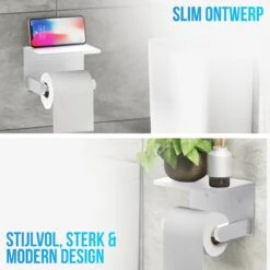 Strex WC Rolhouder Met Plankje - Zilver - Zelfklevend / Boren / Zonder Boren - Toiletrolhouder - WC Papier Houder -Badkamer Kast Winkel 1200x1200 273