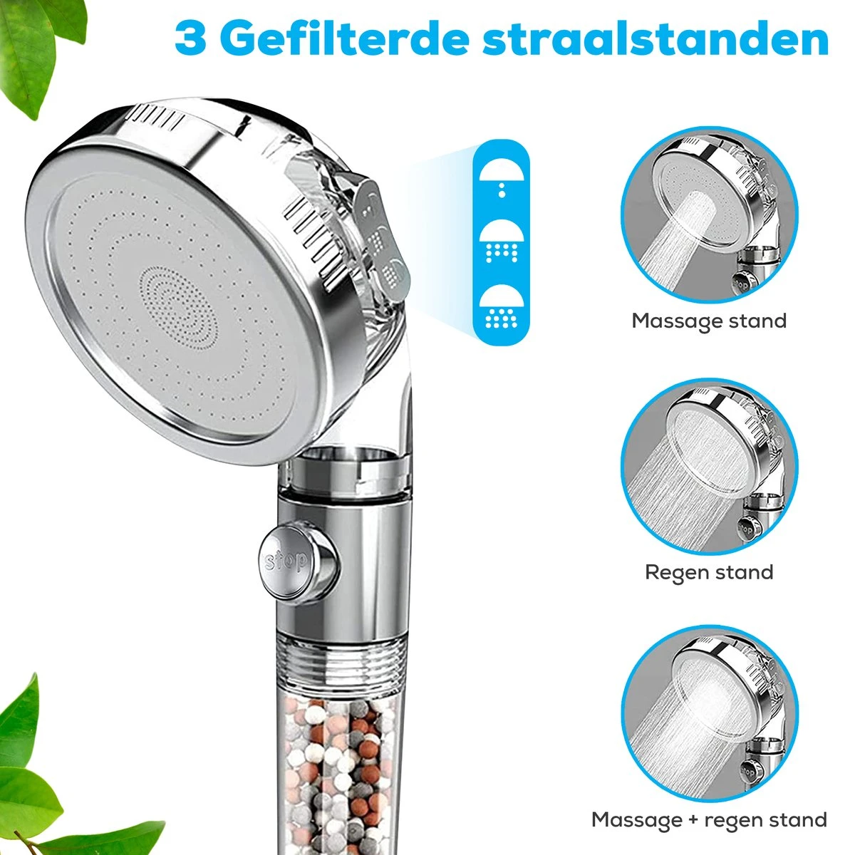 Waterbesparende Ionische Douchekop Met Slang En Houder - Handdouche - 3 Standen - Regendouche 2 Waterbesparende Ionische Douchekop Met Slang En Houder - Handdouche - 3 Standen - Regendouche - Afbeelding 2