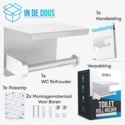 Strex WC Rolhouder Met Plankje - Zilver - Zelfklevend / Boren / Zonder Boren - Toiletrolhouder - WC Papier Houder -Badkamer Kast Winkel 1200x1200 275