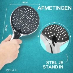 ZIGLA - Waterbesparende Douchekop - Douchekoppen - Regendouche - Hoge Druk - 3 Standen - Handdouche - Chrome -Badkamer Kast Winkel 1200x1200 2758