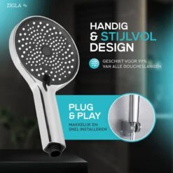ZIGLA - Waterbesparende Douchekop - Douchekoppen - Regendouche - Hoge Druk - 3 Standen - Handdouche - Chrome -Badkamer Kast Winkel 1200x1200 2761