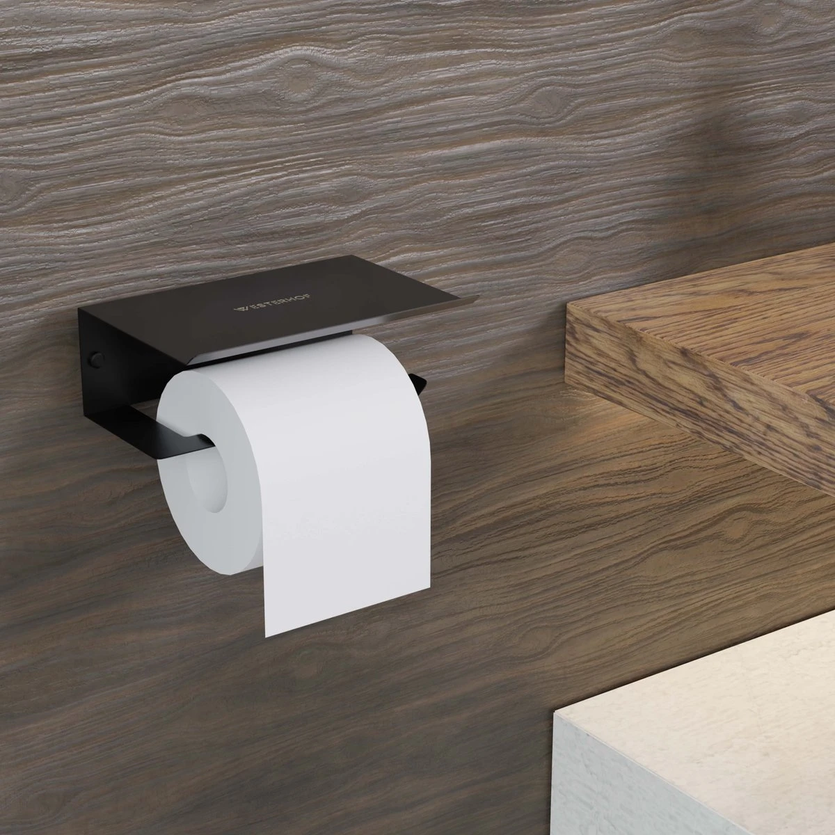 Westerhof Premium Wc Rolhouder Zwart Zonder Boren - Met Plankje - 3M Plakstrip En Schroef Set 6 Westerhof Premium Wc Rolhouder Zwart Zonder Boren - Met Plankje - 3M Plakstrip En Schroef Set - Afbeelding 6