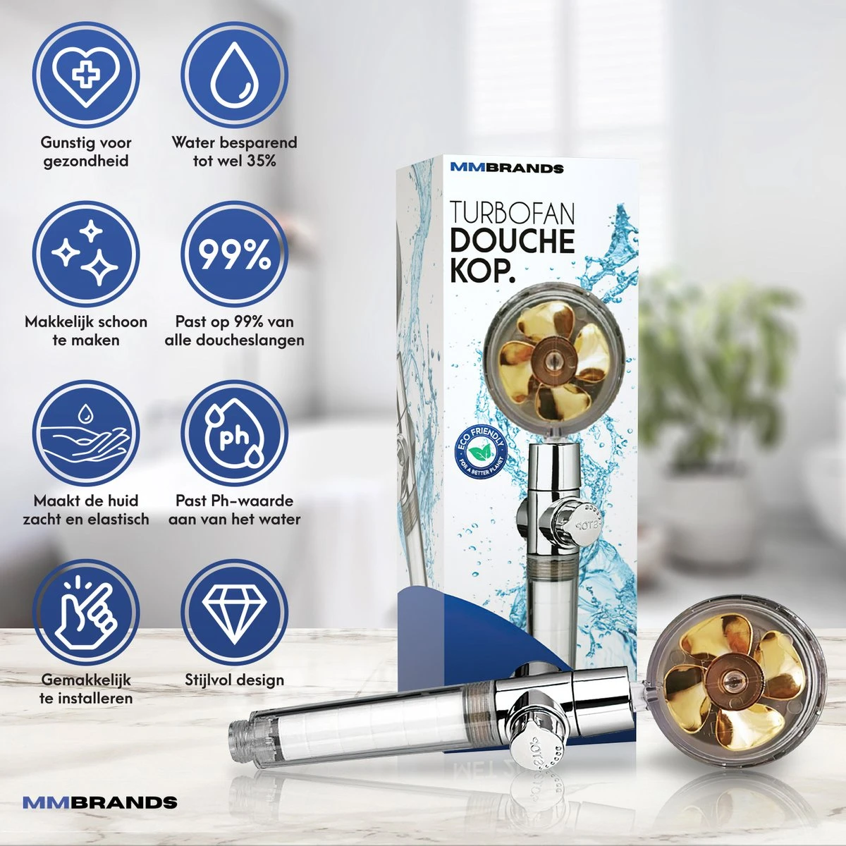 MM Brands Waterbesparende Douchekop - Handdouche Met Hoge Druk - Regendouche Waterbesparend 8 MM Brands Waterbesparende Douchekop - Handdouche Met Hoge Druk - Regendouche Waterbesparend - Afbeelding 8