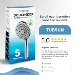 TUBSUN Waterbesparende Douchekop - Handdouche - Regendouche - 50% Waterbesparend - 5 Sproeistanden -Badkamer Kast Winkel 1200x1200 2813