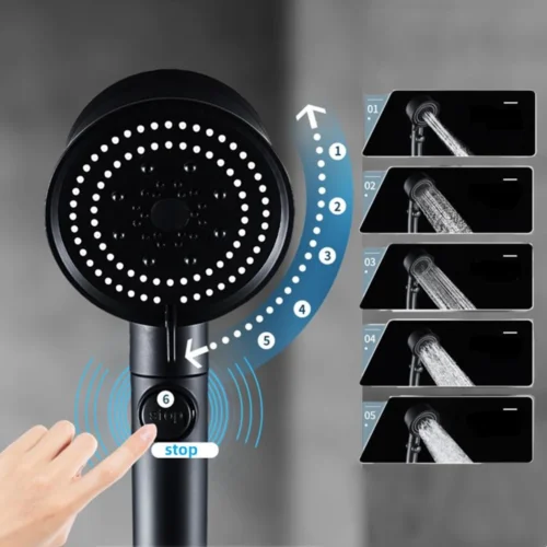 Waterbesparende Douchekop - Hoofddouche - Regendouche - Met ECO STOP Knop - 5 Standen - ABS - Zwart 9 Waterbesparende Douchekop - Hoofddouche - Regendouche - Met ECO STOP Knop - 5 Standen - ABS - Zwart -Badkamer Kast Winkel 1200x1200 2830