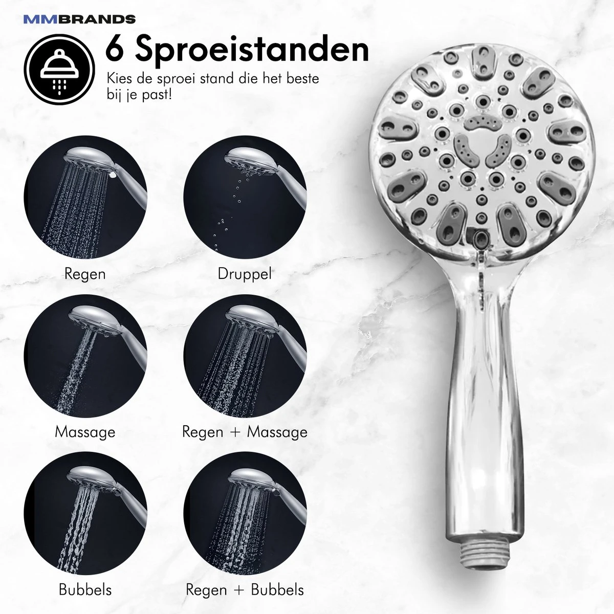 MM Brands Douchekop - Waterbesparend - Regendouche - 6 Standen - Chroom 3 MM Brands Douchekop - Waterbesparend - Regendouche - 6 Standen - Chroom - Afbeelding 3
