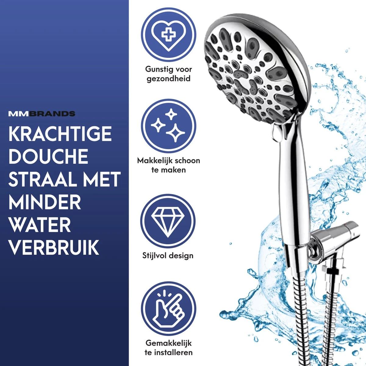MM Brands Douchekop - Waterbesparend - Regendouche - 6 Standen - Chroom 4 MM Brands Douchekop - Waterbesparend - Regendouche - 6 Standen - Chroom - Afbeelding 4