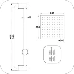 Regendouche XL Deluxe Met Glijstang - ø 28 Cm - Douchekop Met Slang En Stang - Vierkant - RVS - Chrome - Glijstangset - Spa - Wellness -Badkamer Kast Winkel 1200x1200 2892