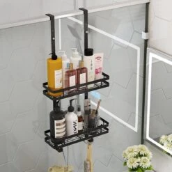 Doucherek Zonder Boren Inclusief Douchewisser - Aan Douchewand - Zwart - Ophangbaar - Zuignap - 2 Laags - Wiper - Shower Rack - Valentijnsdag Cadeau -Badkamer Kast Winkel 1200x1200 29