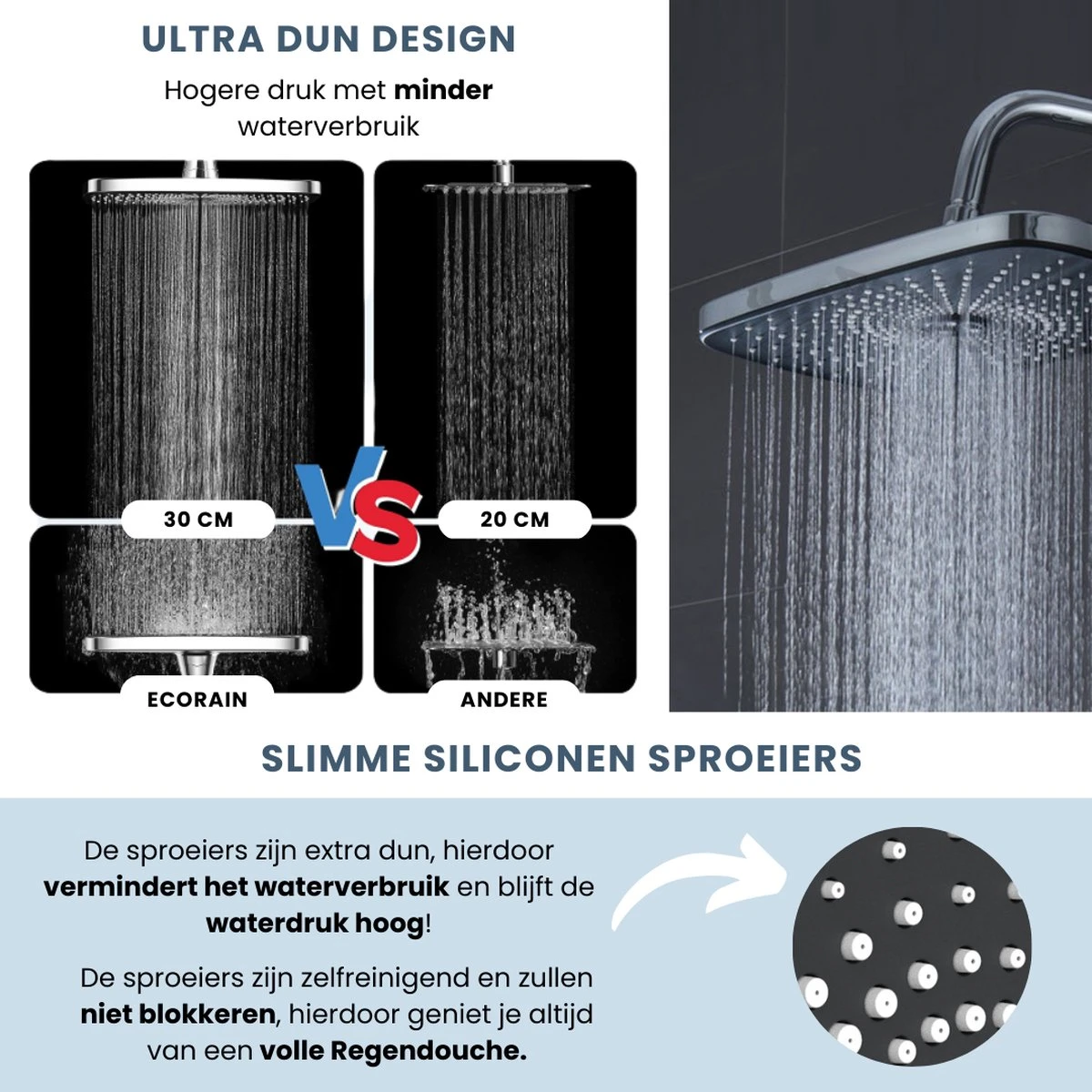 EcoRain – Regendouchekop XL 30 CM – Waterbesparende Douchekop – Hoge Druk – Rechthoekig – Groot – Regendouche - Chrome 2 EcoRain – Regendouchekop XL 30 CM – Waterbesparende Douchekop – Hoge Druk – Rechthoekig – Groot – Regendouche - Chrome - Afbeelding 2