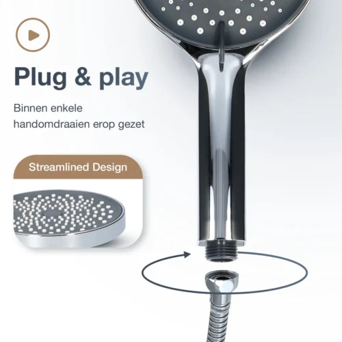 MaatWorkz - Waterbesparende Douchekop + Douchetimer - Handdouche - Hoge Druk - Luxe Design - Regendouche - ø 13 CM - 3 Standen - Chrome -Badkamer Kast Winkel 1200x1200 2917