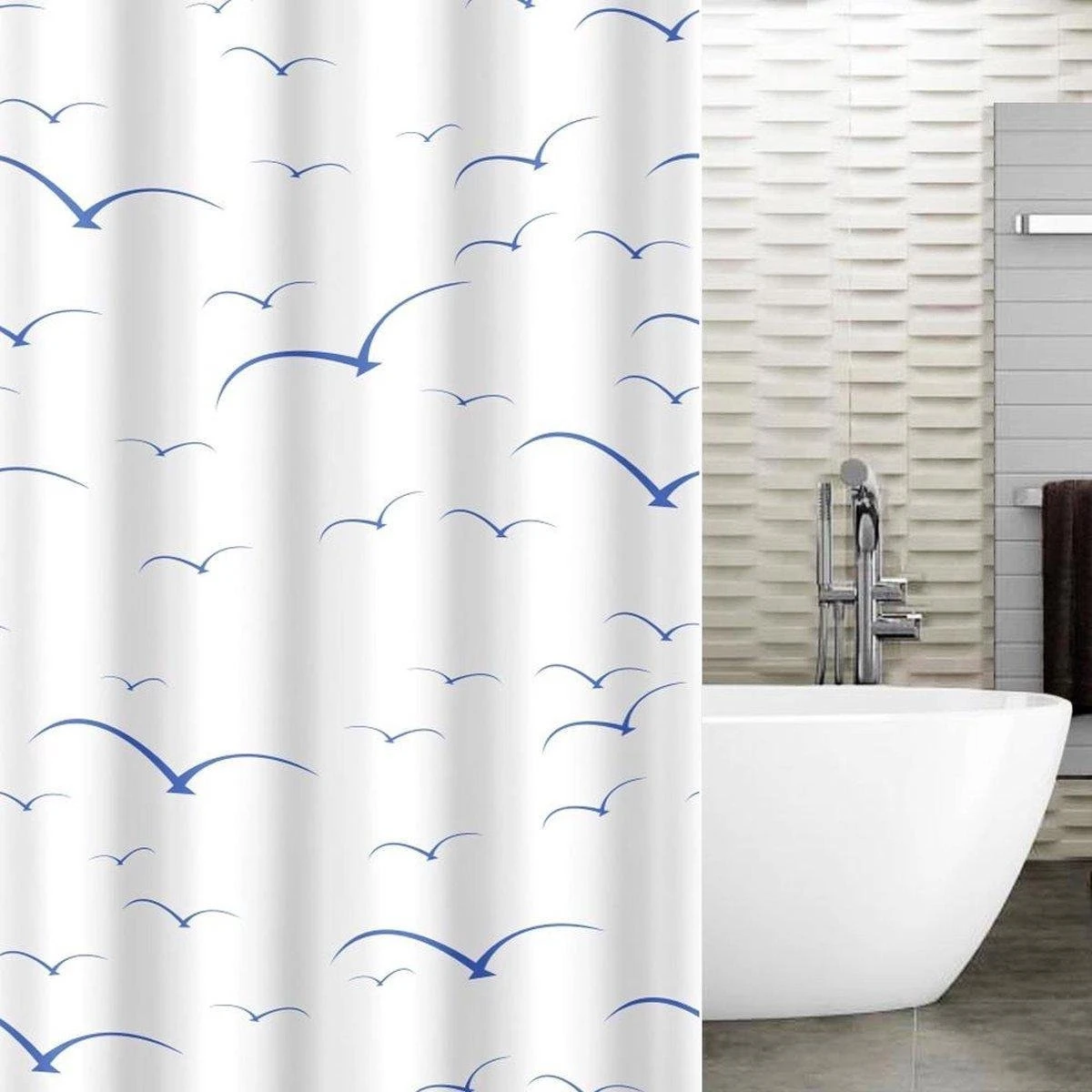 Tatkraft Seagulls - Luxe Waterdicht Douchegordijn - Met GRATIS 12 Ringen - Anti-Schimmel Badkamer Douche Gordijn - Sneldrogend & Anti Schimmel - Wasbaar & Duurzaam Shower Curtain - 100% Polyester - Meeuwen Design - 180X180 CM 1 Tatkraft Seagulls - Luxe Waterdicht Douchegordijn - Met GRATIS 12 Ringen - Anti-Schimmel Badkamer Douche Gordijn - Sneldrogend & Anti Schimmel - Wasbaar & Duurzaam Shower Curtain - 100% Polyester - Meeuwen Design - 180X180 CM