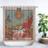 Ulticool Douchegordijn - Zon Natuur Bloemen Tarot Horoscoop Vintage Retro - 180 X 200 Cm - Semi Transparant - Met 12 Ringen Wit - Anti Schimmel - Multi Color