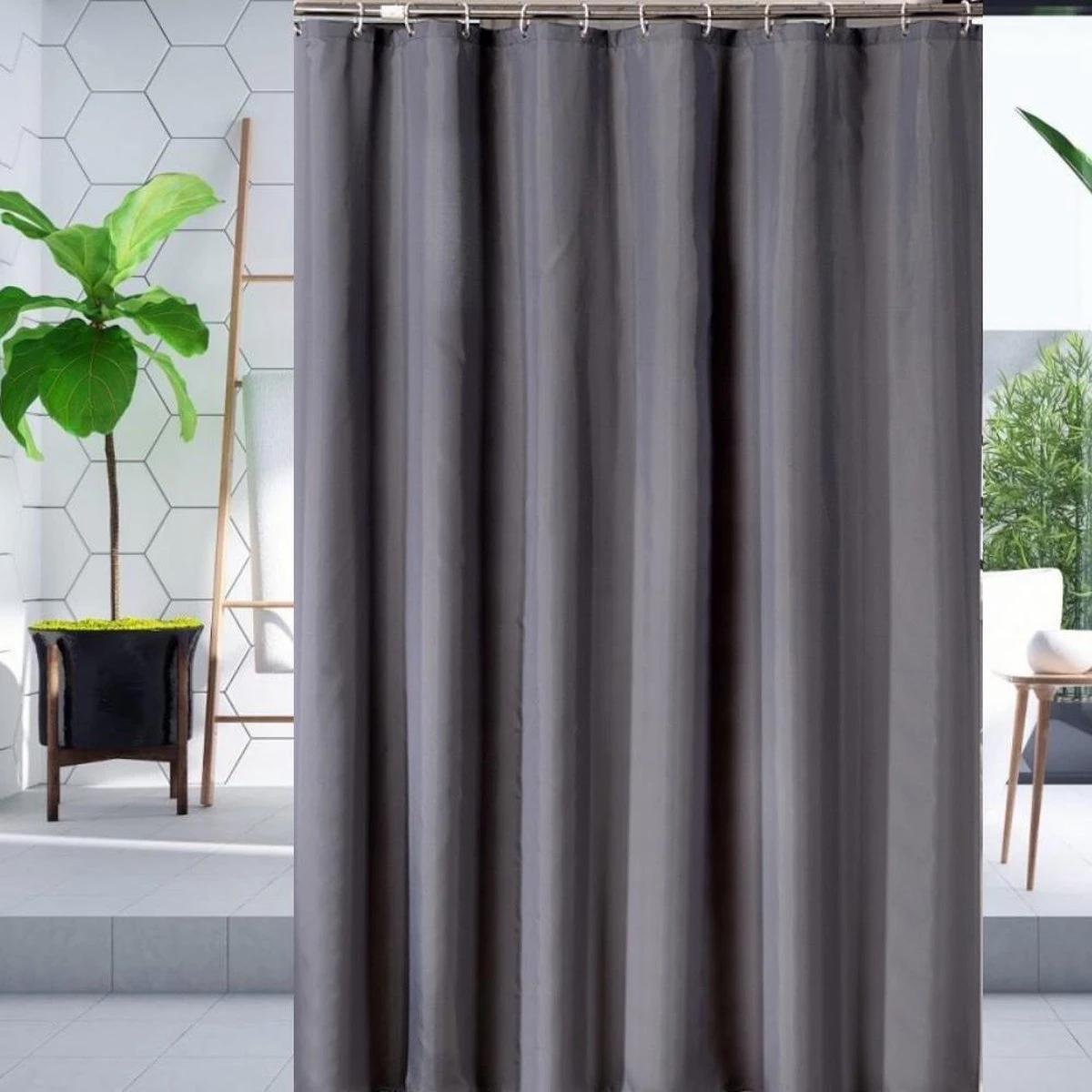 Su.B.dgn Douchegordijn 120x180 Anti Schimmel Polyester Badkamer Douchegordijn Wasbaar Met 12 Ringen | Grijs 2 Su.B.dgn Douchegordijn 120x180 Anti Schimmel Polyester Badkamer Douchegordijn Wasbaar Met 12 Ringen | Grijs - Afbeelding 2