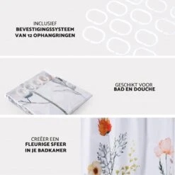 RX Goods Gekleurde Natuur Bloemen Douchegordijn - 180x180cm - Incl. 12 Ringen - Waterafstotend – Polyester 8 RX Goods Gekleurde Natuur Bloemen Douchegordijn - 180x180cm - Incl. 12 Ringen - Waterafstotend – Polyester -Badkamer Kast Winkel 1200x1200 2996